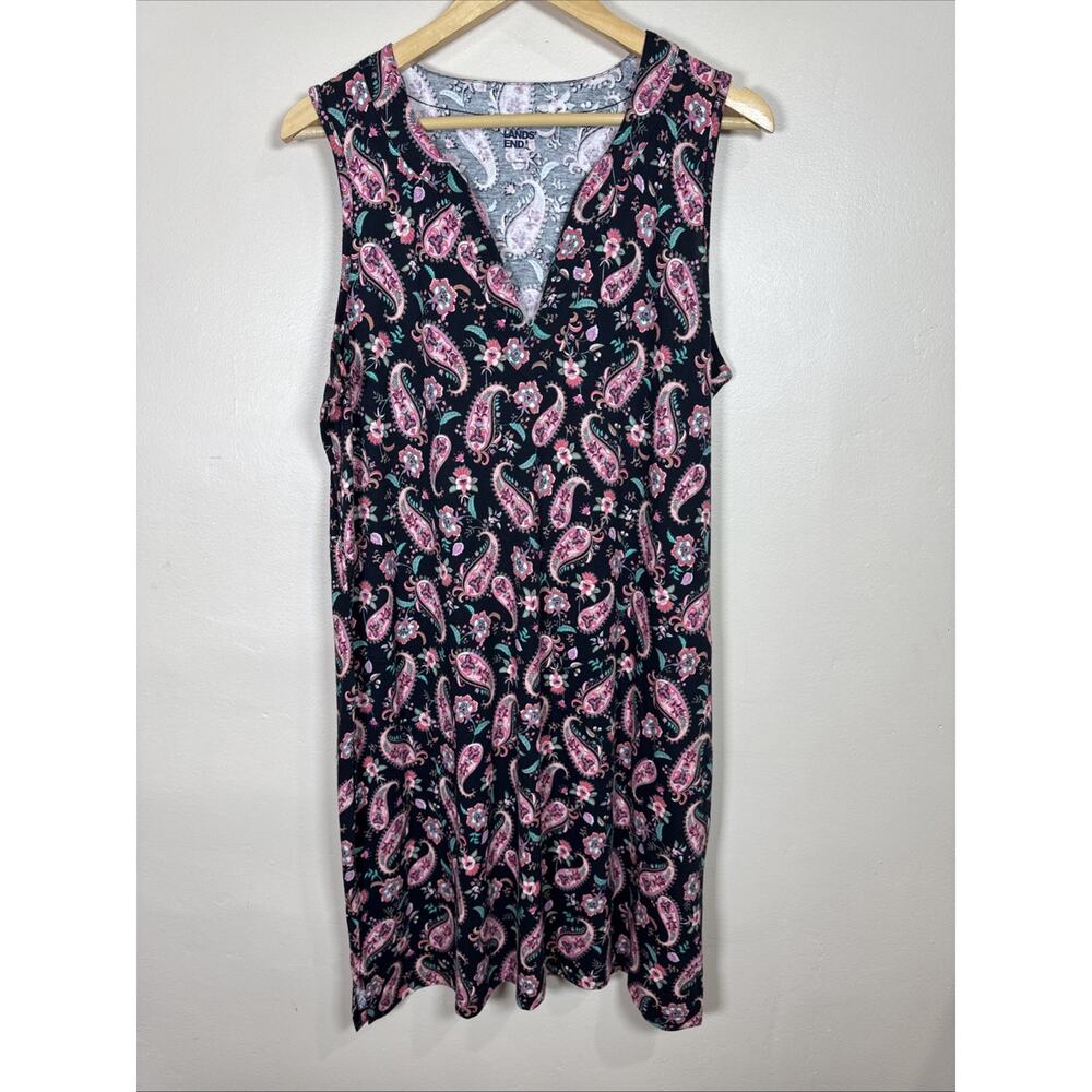 Lands End Womens Dress Casual Summer Paisley L 100% Cotton Preppy Coastal